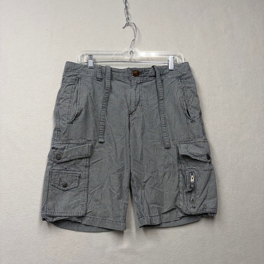 Old Navy Surplus Cargo Shorts Mens 32 Gray Grid Pattern Y2K Utility Multi-Pocket